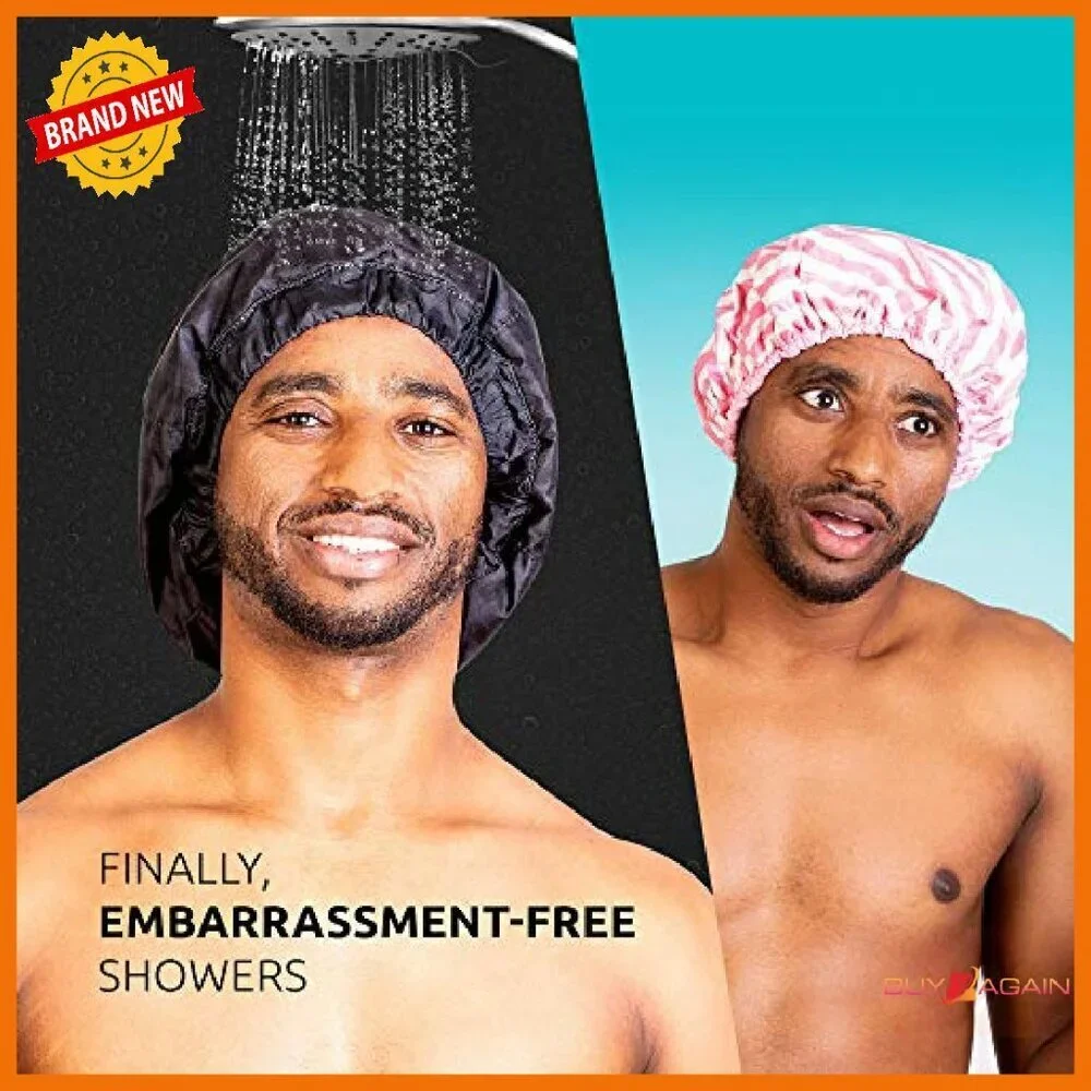Terry Cloth Lined Shower Cap for Men with Microfiber, Fits All Hair Types